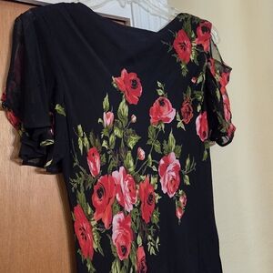 Vintage 90s Dressbarn Black Dress Flutter Sleeve L/XL